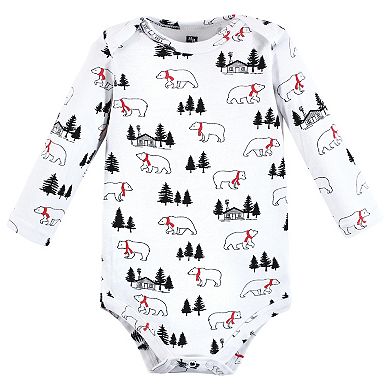 Hudson Baby Infant Boy Cotton Long-Sleeve Bodysuits, Buffalo Plaid Bear 5-Pack