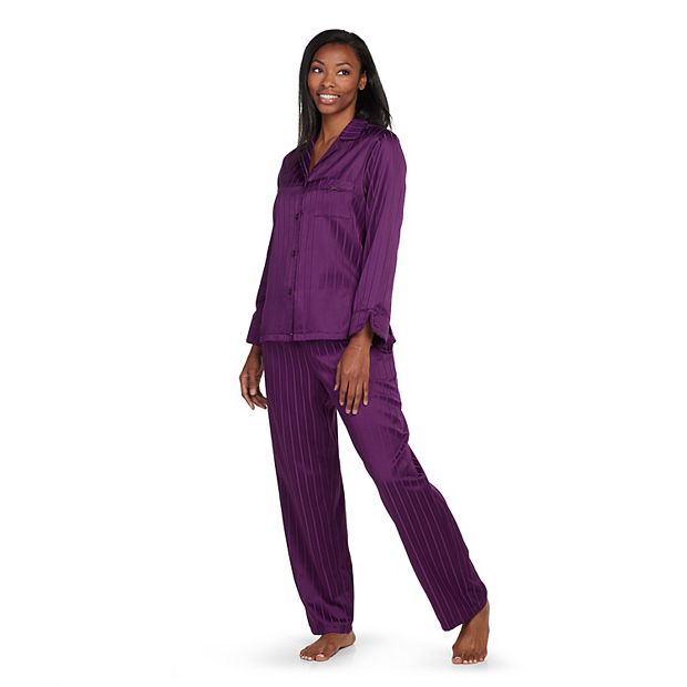 Women s Miss Elaine Essentials Brushed Back Satin Pajama Top Pant Set