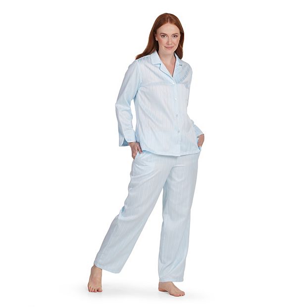 Women's Miss Elaine Essentials Brushed Back Satin Pajama Top & Pant Set