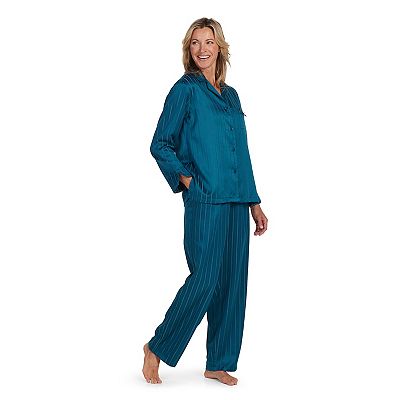 Petite Size Miss Elaine Essentials Brushed Back Satin Pajama Top Pant Set