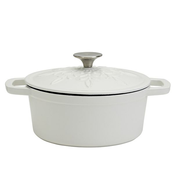 Smith & Clark 3-Qt. Enamel Cast-Iron Dutch Oven with Embossed Snowflake Lid, White, 3 qt
