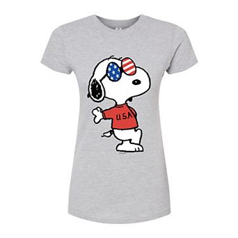 Juniors' Peanuts Americana Snoopy Fitted Tee