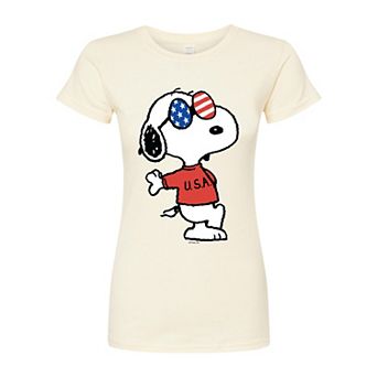 Juniors' Peanuts Americana Snoopy Fitted Tee
