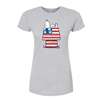 Juniors' Peanuts Snoopy Flag House Fitted Tee