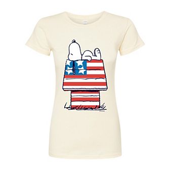 Juniors' Peanuts Snoopy Flag House Fitted Tee