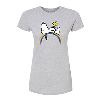 Juniors' Peanuts Snoopy Rainbow Fitted Tee
