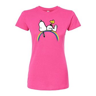 Juniors' Peanuts Snoopy Rainbow Fitted Tee