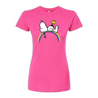 Juniors' Peanuts Snoopy Rainbow Fitted Tee