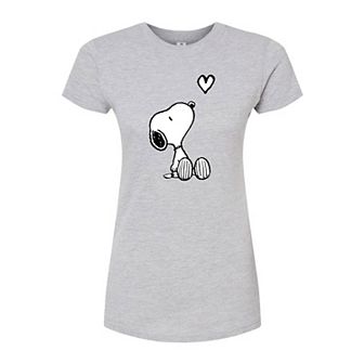 Juniors' Peanuts Snoopy Heart Fitted Tee