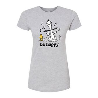 Juniors' Peanuts Be Happy Dance Fitted Tee