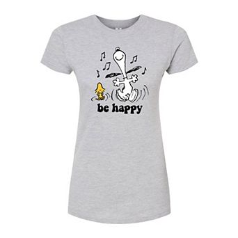 Juniors' Peanuts Be Happy Dance Fitted Tee