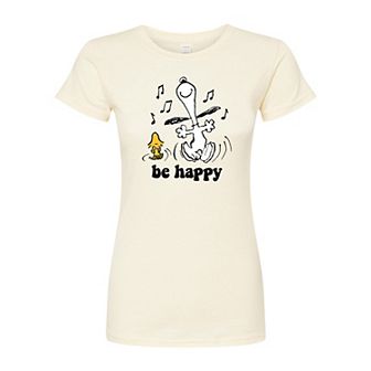 Juniors' Peanuts Be Happy Dance Fitted Tee