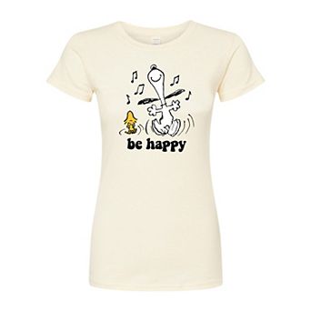 Juniors' Peanuts Be Happy Dance Fitted Tee
