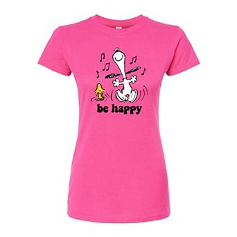 Juniors' Peanuts Be Happy Dance Fitted Tee