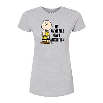Juniors' Peanuts Charlie Anxieties Fitted Tee