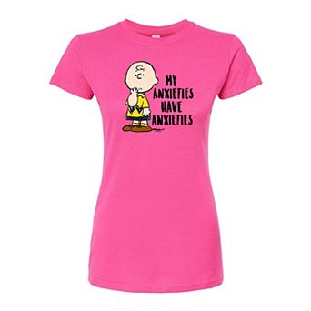 Juniors' Peanuts Charlie Anxieties Fitted Tee