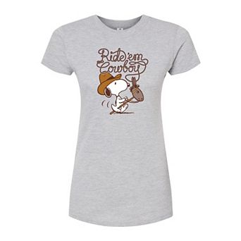 Juniors' Peanuts Ride Em Cowboy Fitted Tee