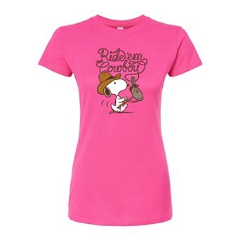 Juniors' Peanuts Ride Em Cowboy Fitted Tee