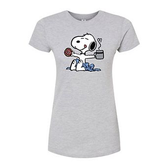 Juniors' Peanuts Snoopy Donut Coffee Fitted Tee