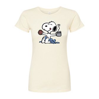 Juniors' Peanuts Snoopy Donut Coffee Fitted Tee