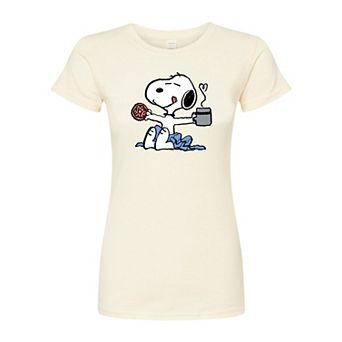 Juniors' Peanuts Snoopy Donut Coffee Fitted Tee