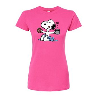Juniors' Peanuts Snoopy Donut Coffee Fitted Tee