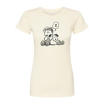Juniors' Peanuts Linus Snoopy Snooze Fitted Tee