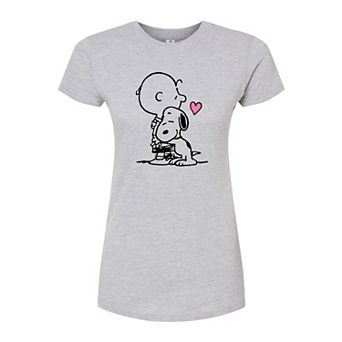 Juniors' Peanuts Snoopy Charlie Hug Fitted Tee