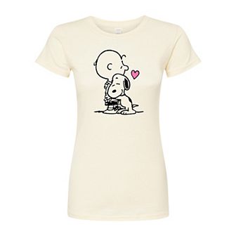 Juniors' Peanuts Snoopy Charlie Hug Fitted Tee