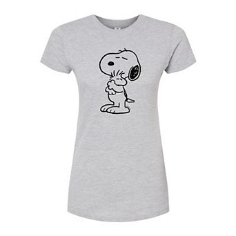 Juniors' Peanuts Snoopy Woodstock Hug Fitted Tee