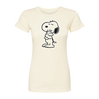 Juniors' Peanuts Snoopy Woodstock Hug Fitted Tee