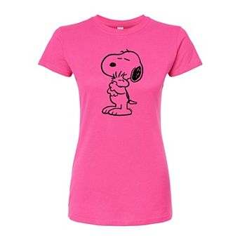 Juniors' Peanuts Snoopy Woodstock Hug Fitted Tee