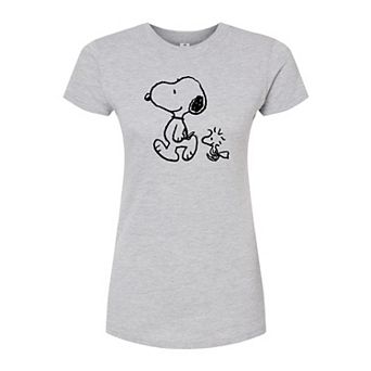 Juniors' Peanuts Snoopy Woodstock Fitted Tee