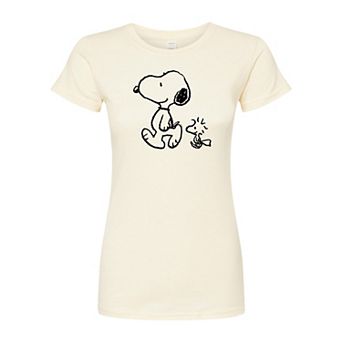Juniors' Peanuts Snoopy Woodstock Fitted Tee