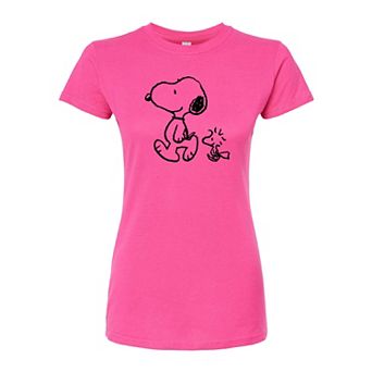 Juniors' Peanuts Snoopy Woodstock Fitted Tee