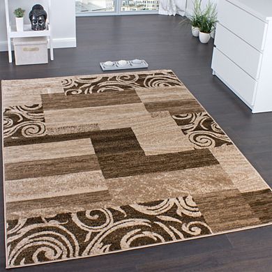 Classic Living Room Rug with Patchwork Design Modern Checkered Pattern