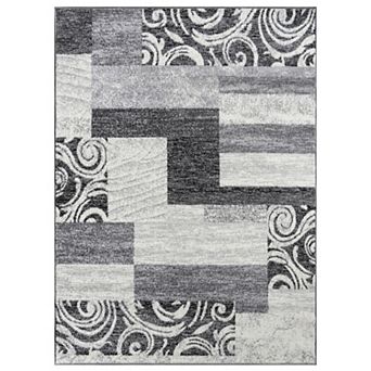 Classic Living Room Rug with Patchwork Design Modern Checkered Pattern