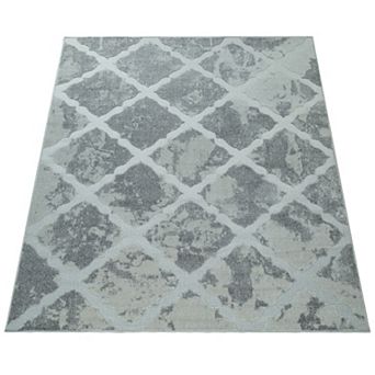 In- & Outdoor Rug Moroccan Style with Diamond Pattern in Light-Grey