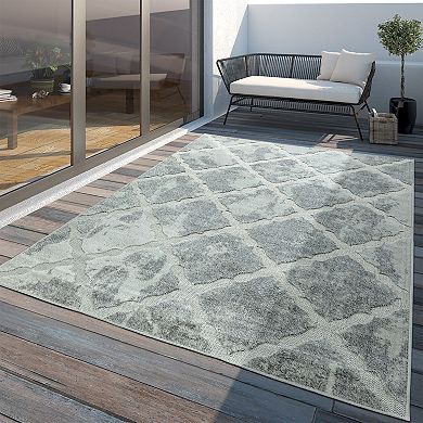In- & Outdoor Rug Moroccan Style with Diamond Pattern in Light-Grey