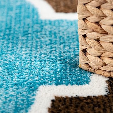 Colorful Area Rug Modern Moroccan Pattern with Blue Accents