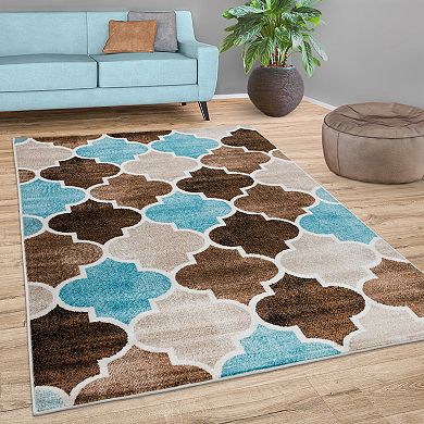 Colorful Area Rug Modern Moroccan Pattern with Blue Accents