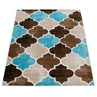 Colorful Area Rug Modern Moroccan Pattern with Blue Accents