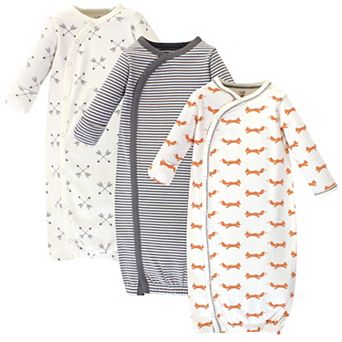 Touched by Nature Baby Organic Cotton Side-Closure Snap Long-Sleeve Gowns 3 pk Fox