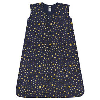 Hudson Baby Infant Cotton Sleeveless Wearable Sleeping Bag, Sack, Blanket, Gold Navy Star