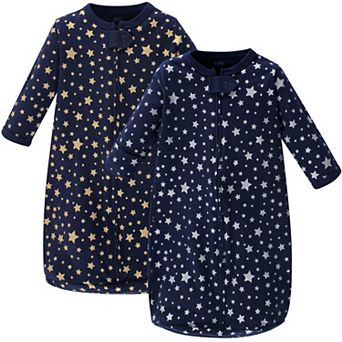 Hudson Baby Infant Cotton Long-Sleeve Wearable Sleeping Bag, Sack, Blanket, Metallic Stars