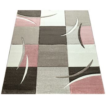 Modern Living Room Rug Checkered in pink white grey