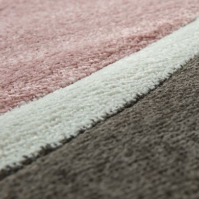 Modern Living Room Rug Checkered in pink white grey