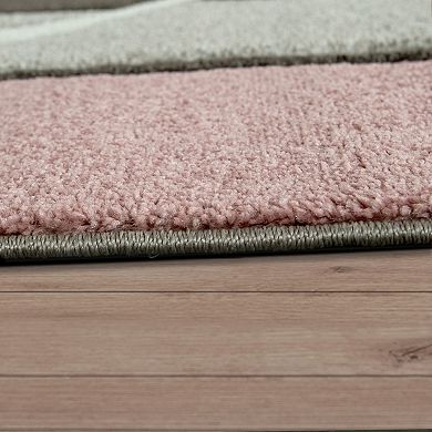 Modern Living Room Rug Checkered in pink white grey