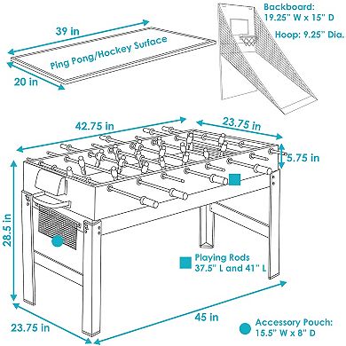 Sunnydaze Sport Collage 5-in-1 Multi-Game Table - Multi-Color