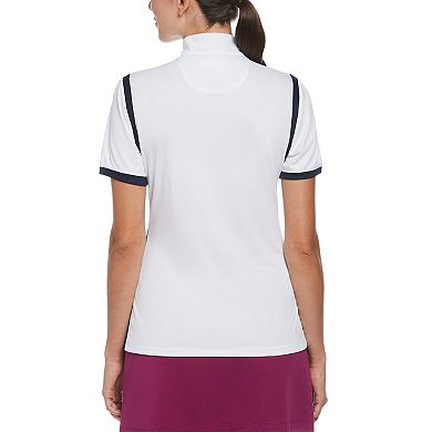 Women's Grand Slam Short Sleeve Texture Blocked Zip Mock Neck Golf Top